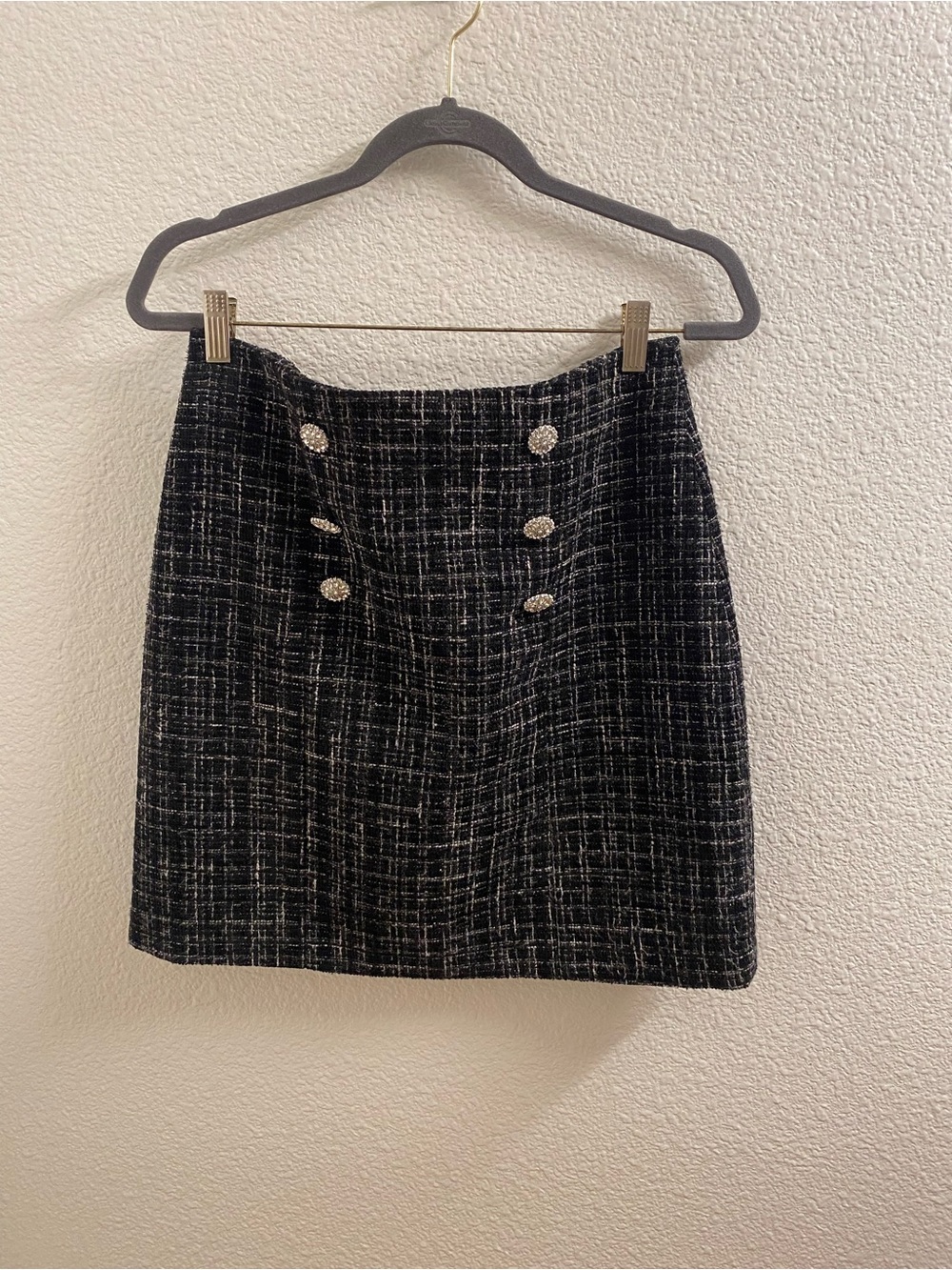 Karl lagerfield Black Tweed wMini Skirt with Decorative Buttons